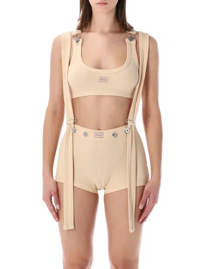 Jean Paul Gaultier Cotton Rib Bra Gaultier Buckles In Neutral