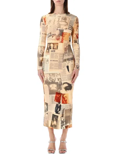 Jean Paul Gaultier Cotton Rib Midi Dress Graphic Journal In Multi
