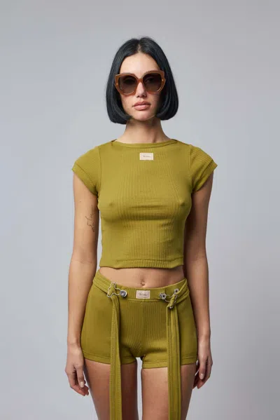 Jean Paul Gaultier Cotton Ribbed Cropped Baby Tee With "gaultier" Patch | 26/01-w-to429-j014-40 | Green