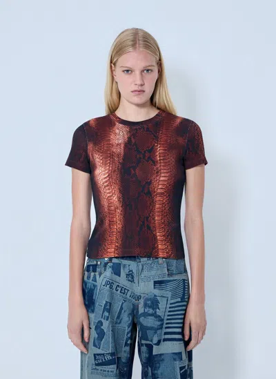 Jean Paul Gaultier Cotton Ribbed Python Print T-shirt In Brown