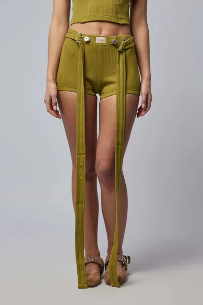 Jean Paul Gaultier Cotton Ribbed Short With "gaultier" Patch And Overall Buckles | 26/01-w-tr059-j014-40 | Green In Orange