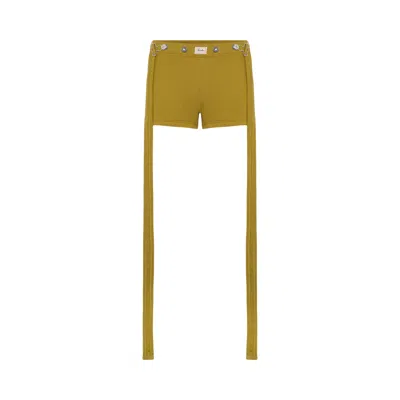 Pre-owned Jean Paul Gaultier Cotton Ribbed Short With "gaultier" Patch/overall Buckles 'green' | Women's Size