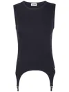 Jean Paul Gaultier Cotton Ribbed Tank Top With Lingerie Garter In Black