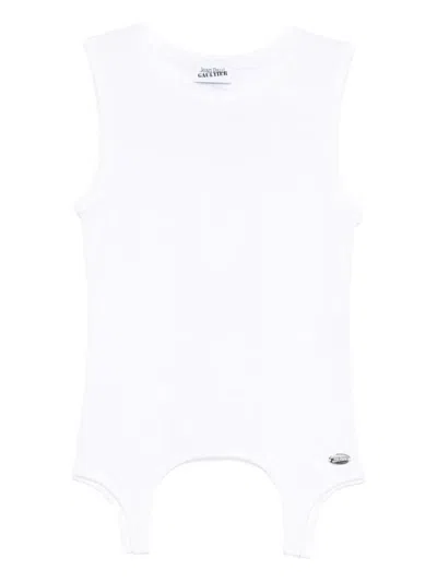 Jean Paul Gaultier Cotton Ribbed Tank Top With Lingerie Garter Clothing In White