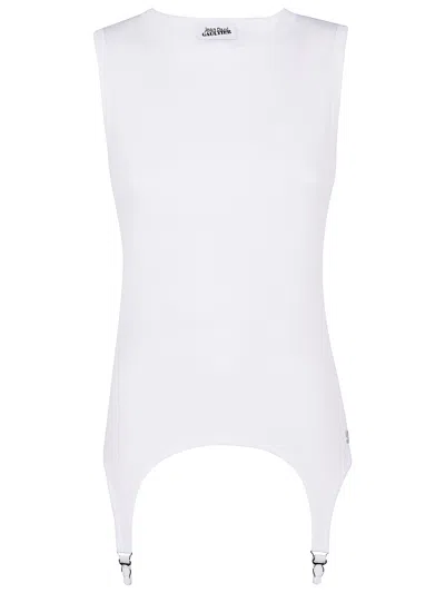 Jean Paul Gaultier Cotton Ribbed Tank Top With Lingerie Garter In White