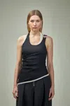 Jean Paul Gaultier Cotton Ribbed Twisted Double Layer Tank Top Clothing In Black