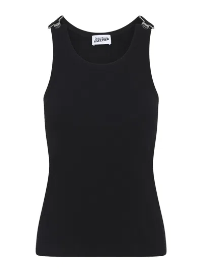 Jean Paul Gaultier Ribbed Tank Top With Overall Buckles Black