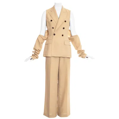 Pre-owned Jean Paul Gaultier Cream Linen Three Piece Pant Suit, Ss 1997 In White