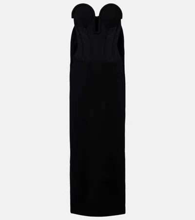 Jean Paul Gaultier Crêpe And Tulle Corset Maxi Dress In Black