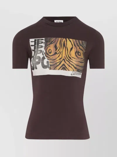 JEAN PAUL GAULTIER CREW NECK GRAPHIC WOOD PRINT T-SHIRT