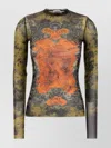 Jean Paul Gaultier Women Medaillon Print Mesh Long Sleeves Top In Multi