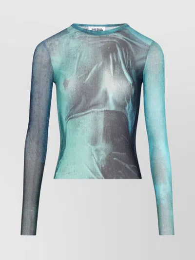 JEAN PAUL GAULTIER CREW NECK SHEER ABSTRACT PRINT TOP