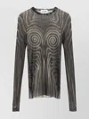 Jean Paul Gaultier Mesh Top With Geometric Pattern And Spiral Print In Grey