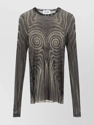 JEAN PAUL GAULTIER CREW NECK SHEER FABRIC SPIRAL PRINT
