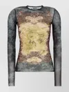 Jean Paul Gaultier Crew Neck Sheer Top With Graphic Print In Multi