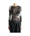 Jean Paul Gaultier Rose Sheer Long Sleeve Mesh Top In Black