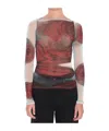 Jean Paul Gaultier Women Blurry Roses Medaillon Print Mesh Boat Neck Top In Brown