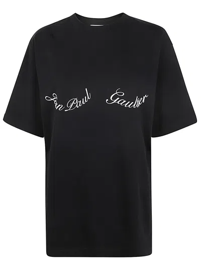 Jean Paul Gaultier Crewneck Cotton Oversize Tee-shirt With Detail In Black White