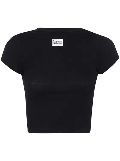 Jean Paul Gaultier Crop Baby Tee With "gaultier" Patch Clothing In Black