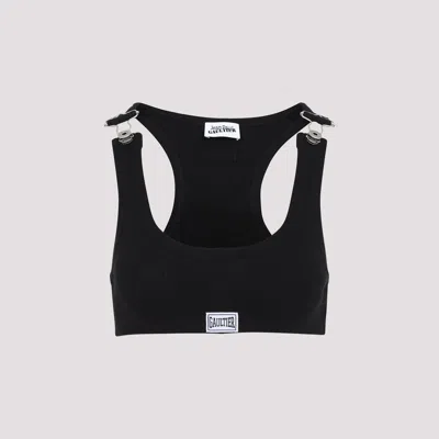Jean Paul Gaultier Crop Tank Top With Overall Clip And Gaultier Patch In Black