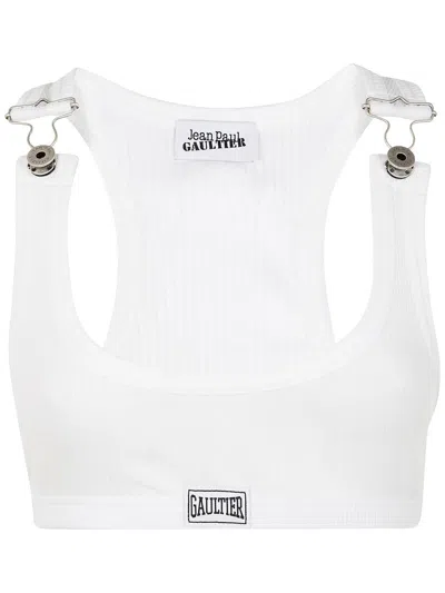 Jean Paul Gaultier Crop Tank Top With Overall Clipcrop Tank Top With Overall Clip And Gaultier Patch In White