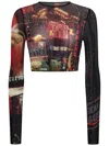 Jean Paul Gaultier Pigalle Mesh Long Sleeve Crop Top In Black