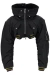 Jean Paul Gaultier Women's Cropped Nylon Padded Bomber Jacket With Hood In Black