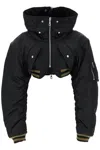 Jean Paul Gaultier Women's Cropped Nylon Padded Bomber Jacket With Hood In Black
