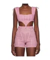 Jean Paul Gaultier Cropped Denim Corset-style Top In Pink