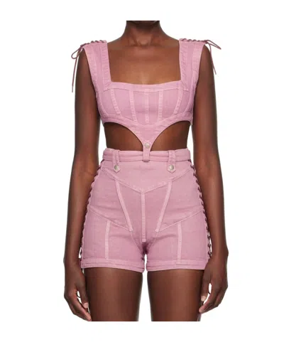 Jean Paul Gaultier Cropped Denim Corset-style Top In Pink