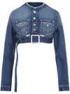 Jean Paul Gaultier Short Belted Denim Jacket In Blue