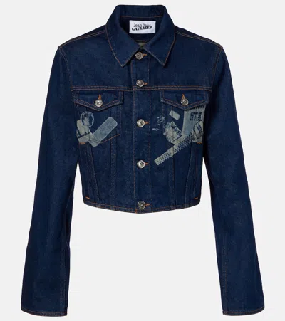 Jean Paul Gaultier Cropped Denim Jacket In Blue