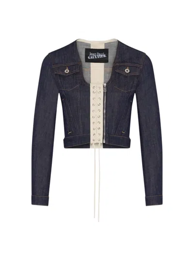 Jean Paul Gaultier Cropped Indigo Denim Jacket In Blue