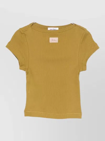 Jean Paul Gaultier Ribbed Short-sleeved Crop Top With Boat Neckline In Brown