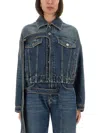 Jean Paul Gaultier Cropped Oversized Denim Jacket With Classic Collar In Blue