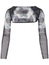 Jean Paul Gaultier Cropped Graphic Print Mesh Top In Black