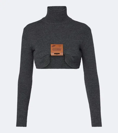 Jean Paul Gaultier Cropped Wool-blend Turtleneck Sweater In Gray
