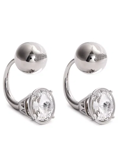 Jean Paul Gaultier Crystal-embellished Hoop Earrings In Silver