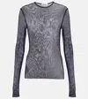 Jean Paul Gaultier Crystal-embellished Printed Mesh Top In Navy/white/silver