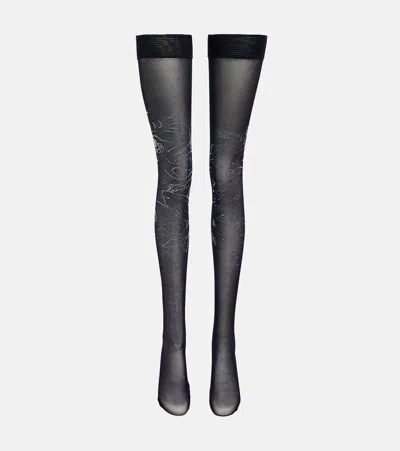 Jean Paul Gaultier Crystal-embellished Tights In Navy/white/silver