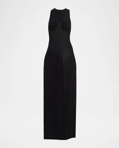 Jean Paul Gaultier Cupped Bust Light Jersey Maxi Dress In Black