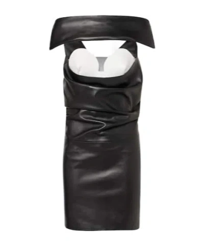 JEAN PAUL GAULTIER CUTOUT DRAPED LEATHER COCKTAIL DRESS