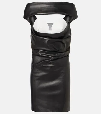 Jean Paul Gaultier Cutout Draped Leather Cocktail Dress In Black/white