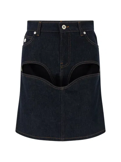 Jean Paul Gaultier Denim Mini Skirt With Cuts And Turn Up Skirt In Multi