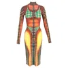 Jean Paul Gaultier Cyber Print High-neck Midi Dress In Multicolor Polyamide In Multi