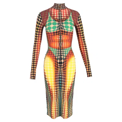 Jean Paul Gaultier Cyber Print High-neck Midi Dress In Multicolor Polyamide