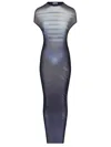 Jean Paul Gaultier Long Dress With Graphic Print And Sheer Fabric In Dark Blue