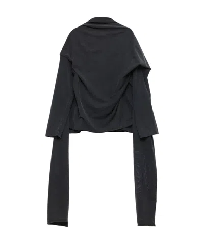 Jean Paul Gaultier Deconstructed Pleated Scarf Logo T-shirt In Black