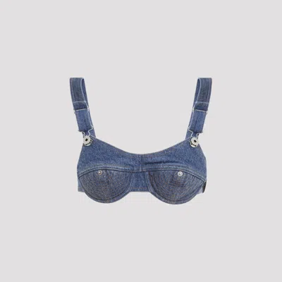 Jean Paul Gaultier Women's Top Bralette In Blue Overalls Buckles