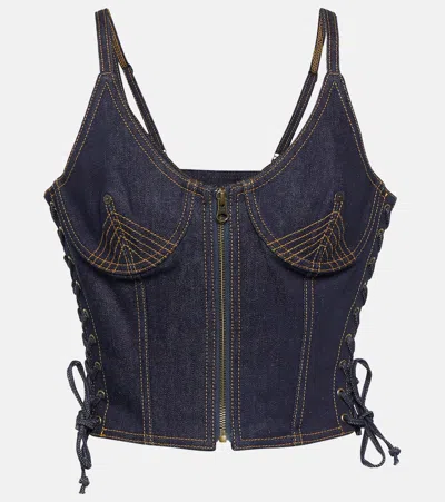 Jean Paul Gaultier Contrast-stitching Denim Corset Top In Blue